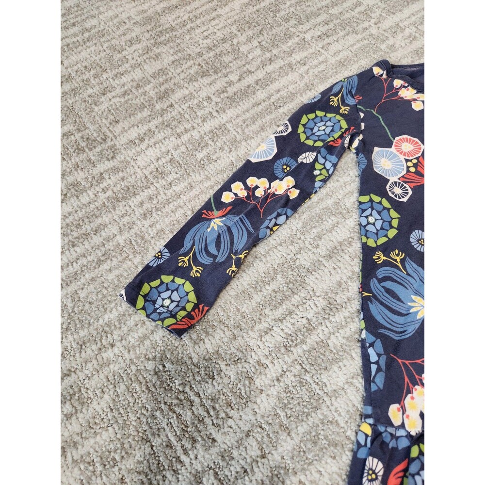 Tea Girls Long Sleeve Floral Print Ruffle Long Sleeve Dress blue size 5 - Picture 5 of 10